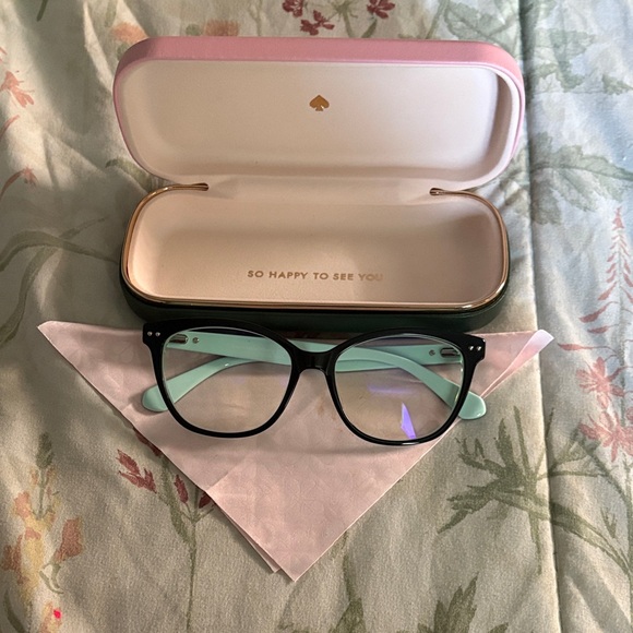 Kate Spade Adrie Black and Mint Eyeglasses with Pink Case - Picture 1 of 9